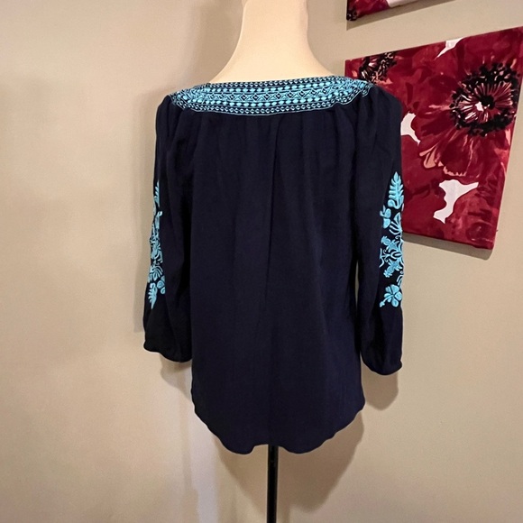 Talbots Navy and Turquoise Embroidered
Peasant Blouse, size Small - Picture 3 of 7